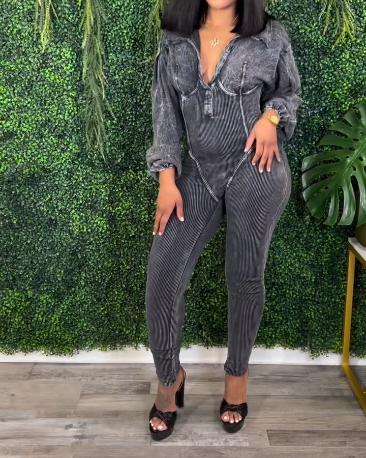 Baddie Mineral Washed Corset Jumpsuit