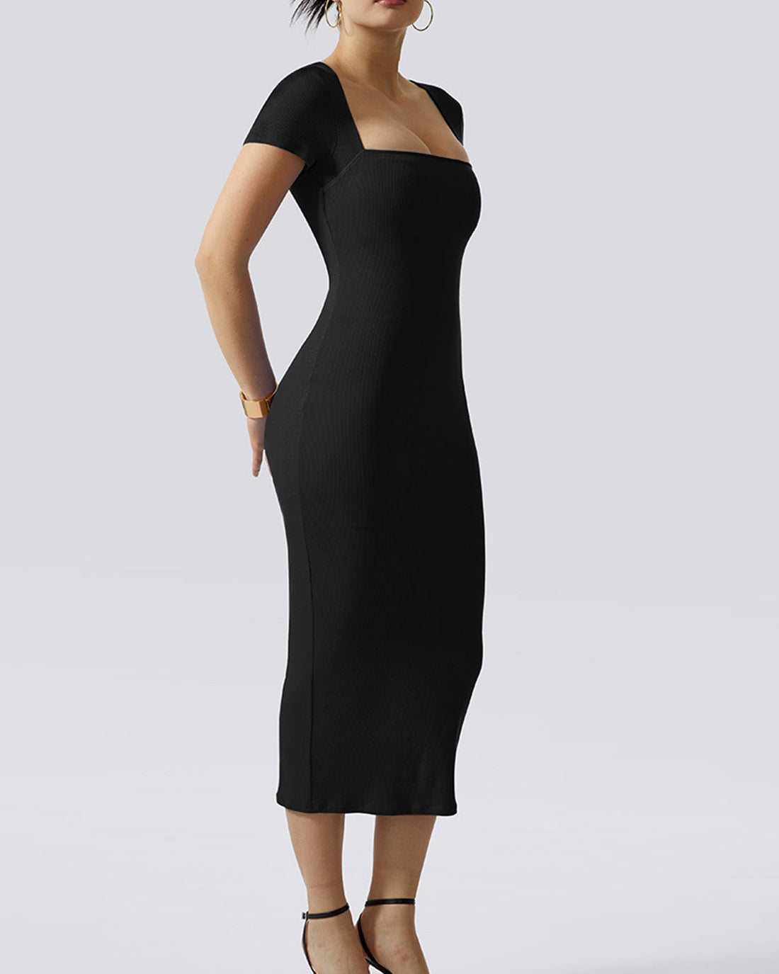 Queen Anne Neckline Dress With Built In Shapewear