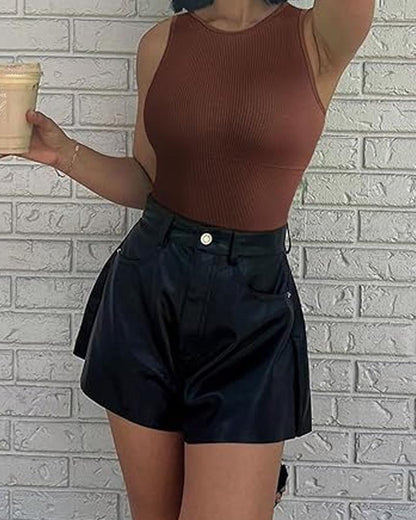 Ribbed Sleeveless Triangle Bodysuit