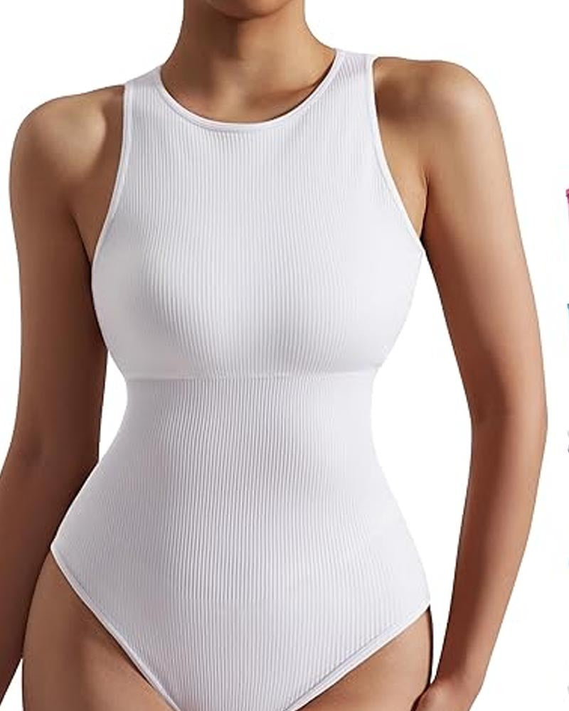 Ribbed Sleeveless Triangle Bodysuit