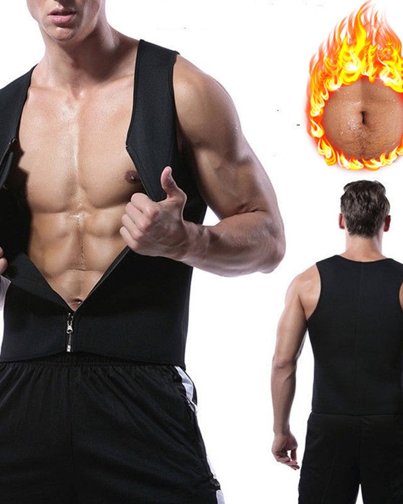 Belly Control Waistband Men's Zipper Vest Corset Sweat-Proof Fitness Clothing