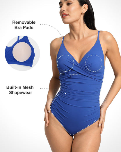 The Shapewear Swimsuit Ruched V-Neck One-Piece Bodysuit