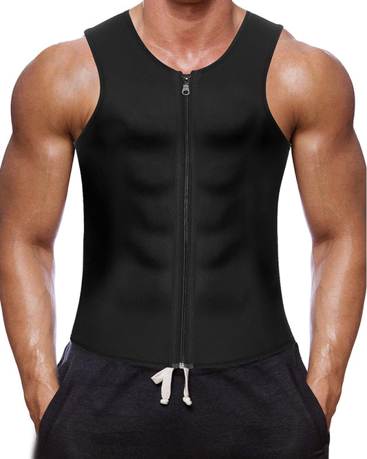 Belly Control Waistband Men's Zipper Vest Corset Sweat-Proof Fitness Clothing