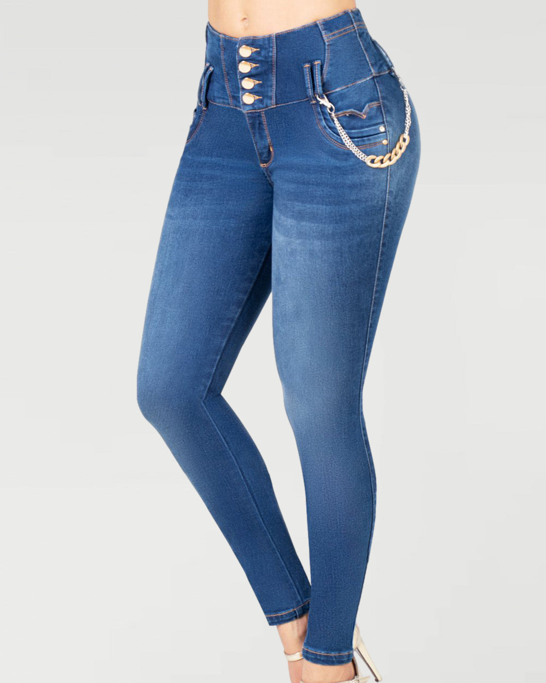 Jeans Con Faja Interna Levanta Cola Azul