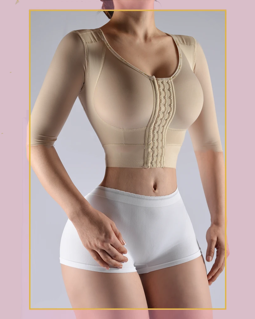 Shapewear top with middle sleeve breasted