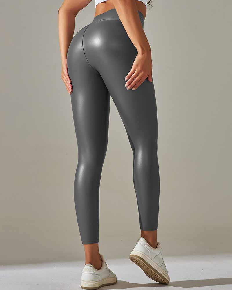 Sexy Pu Sports High-Waisted Leather Pants