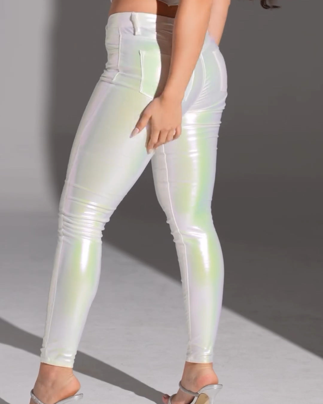 Skinny Metallic White Lightblue Black Pants