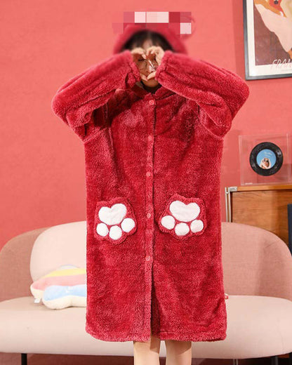 Cute Cartoon Winter Hooded Home Clothes Women's Warm Pajamas Shearling Thick Pajamas