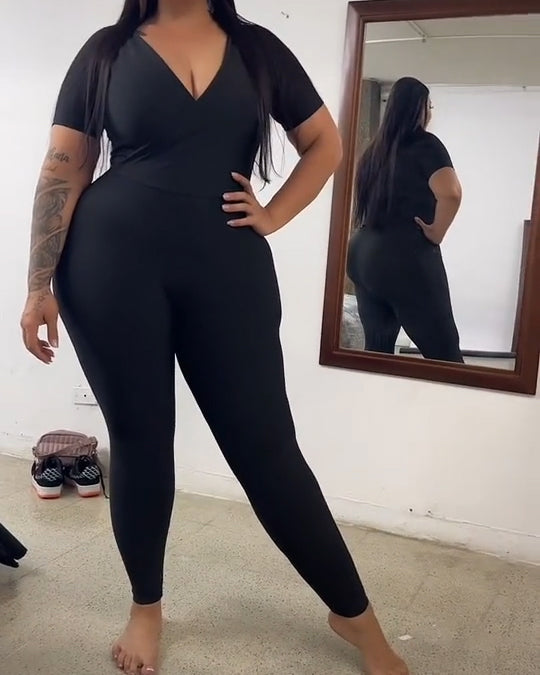Black High Control Jumpsuit With Long Sleeves