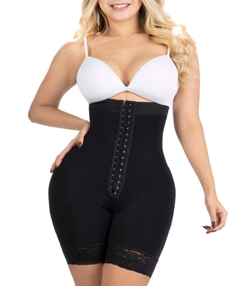 Front Closure High Waisted Shapewear Shorts for Women Lace Fajas