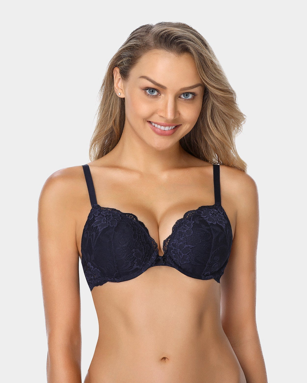 Floral Lace Push-Up Lightly Padded Demi Plunge Underwire Bra