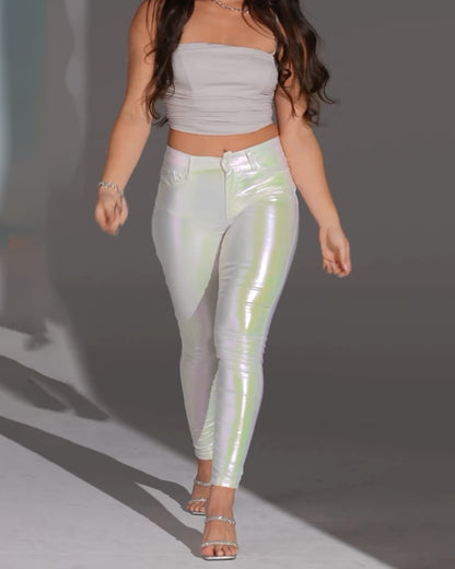 Skinny Metallic White Lightblue Black Pants