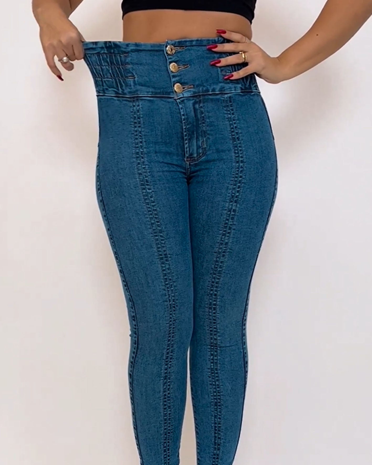 Stretch Elastic High-Waisted Jeans