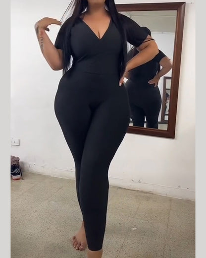 Black High Control Jumpsuit With Long Sleeves