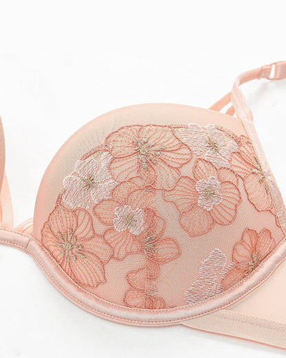 Floral Lace Embroidery Push Up Bra
