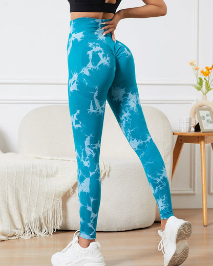 High Waisted Belly Controlling Peach butt-lifting sports tights tie-dye yoga pants