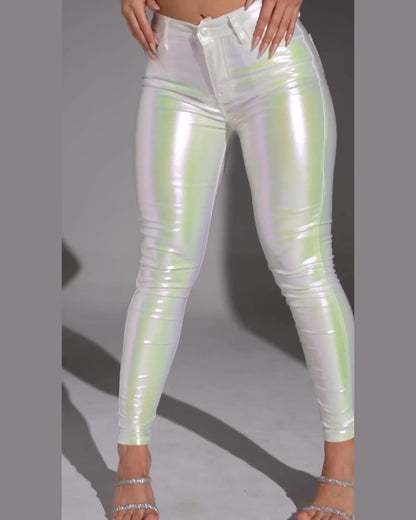 Skinny Metallic White Lightblue Black Pants