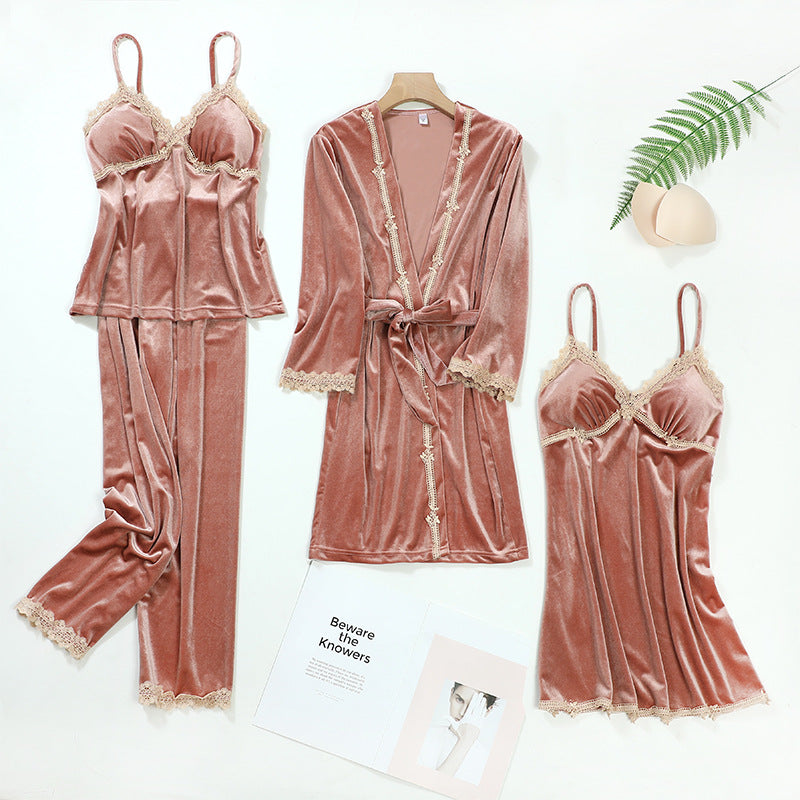 Golden Velvet 4 Piece Pajama Set