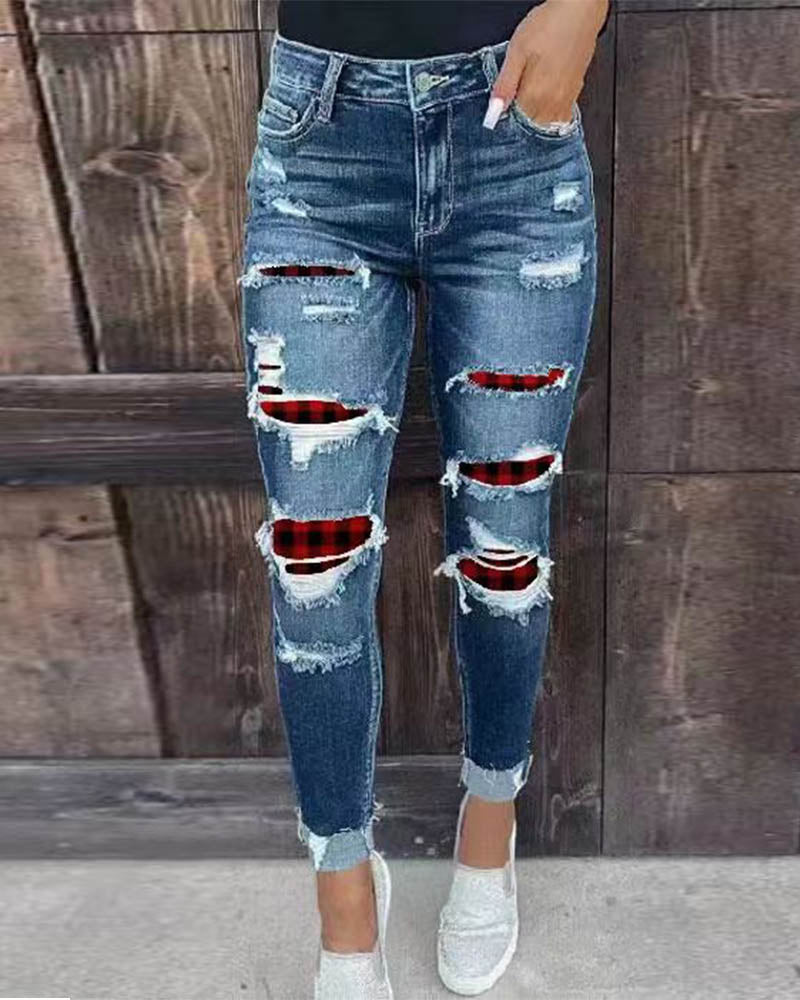 Stretch Ripped Denim Trousers Skinny Hip Lift Fashion Jeans