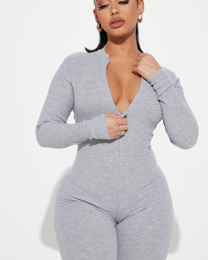 Seamless Zipper Ribbed Yoga Jumpsuit