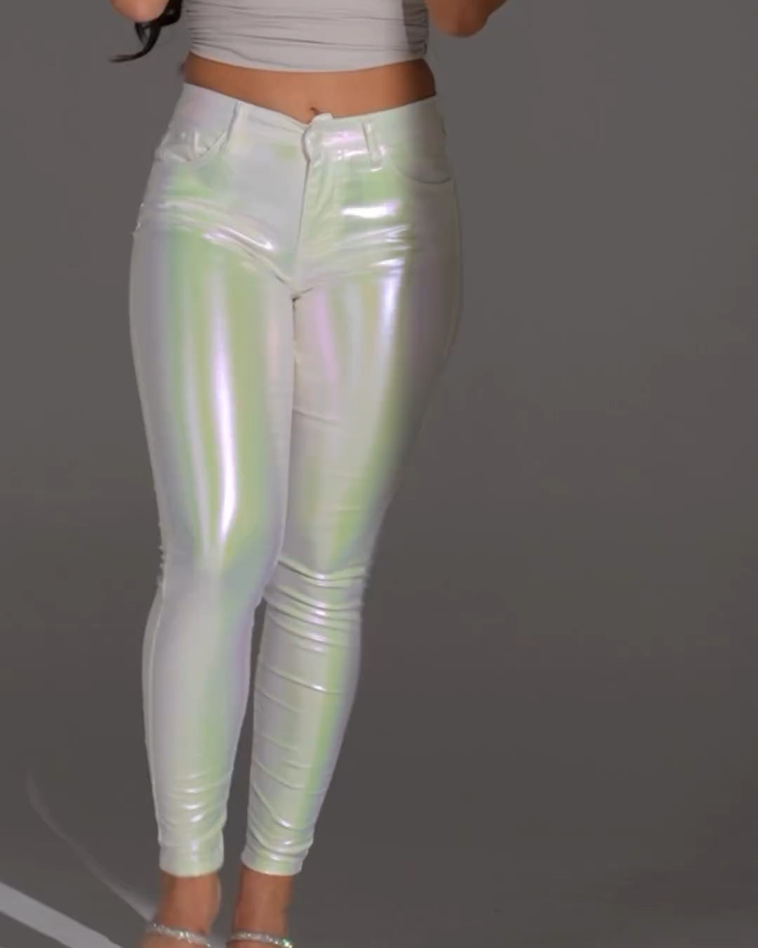 Skinny Metallic White Lightblue Black Pants