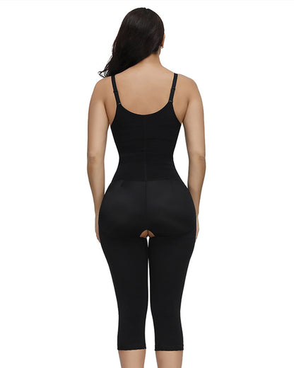 Women's Zipper Open Bust Tummy Control  Butt Lifter Adjustable Shoulder Strap Lace Long Bodysuit Shapewear