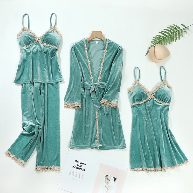 Golden Velvet 4 Piece Pajama Set