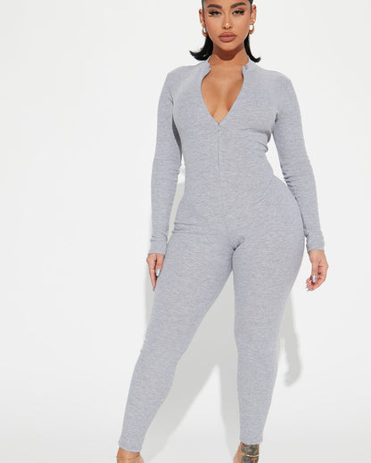 Seamless Zipper Ribbed Yoga Jumpsuit