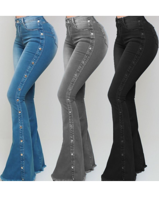 high waist stretch mopping flared jeans