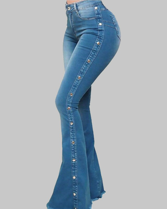 high waist stretch mopping flared jeans