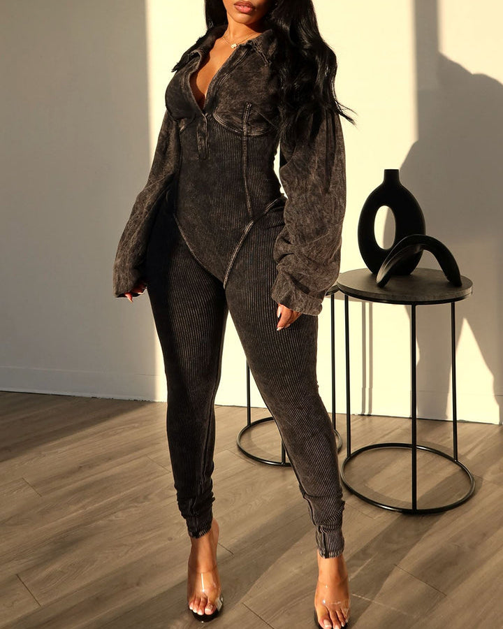 Baddie Mineral Washed Corset Jumpsuit