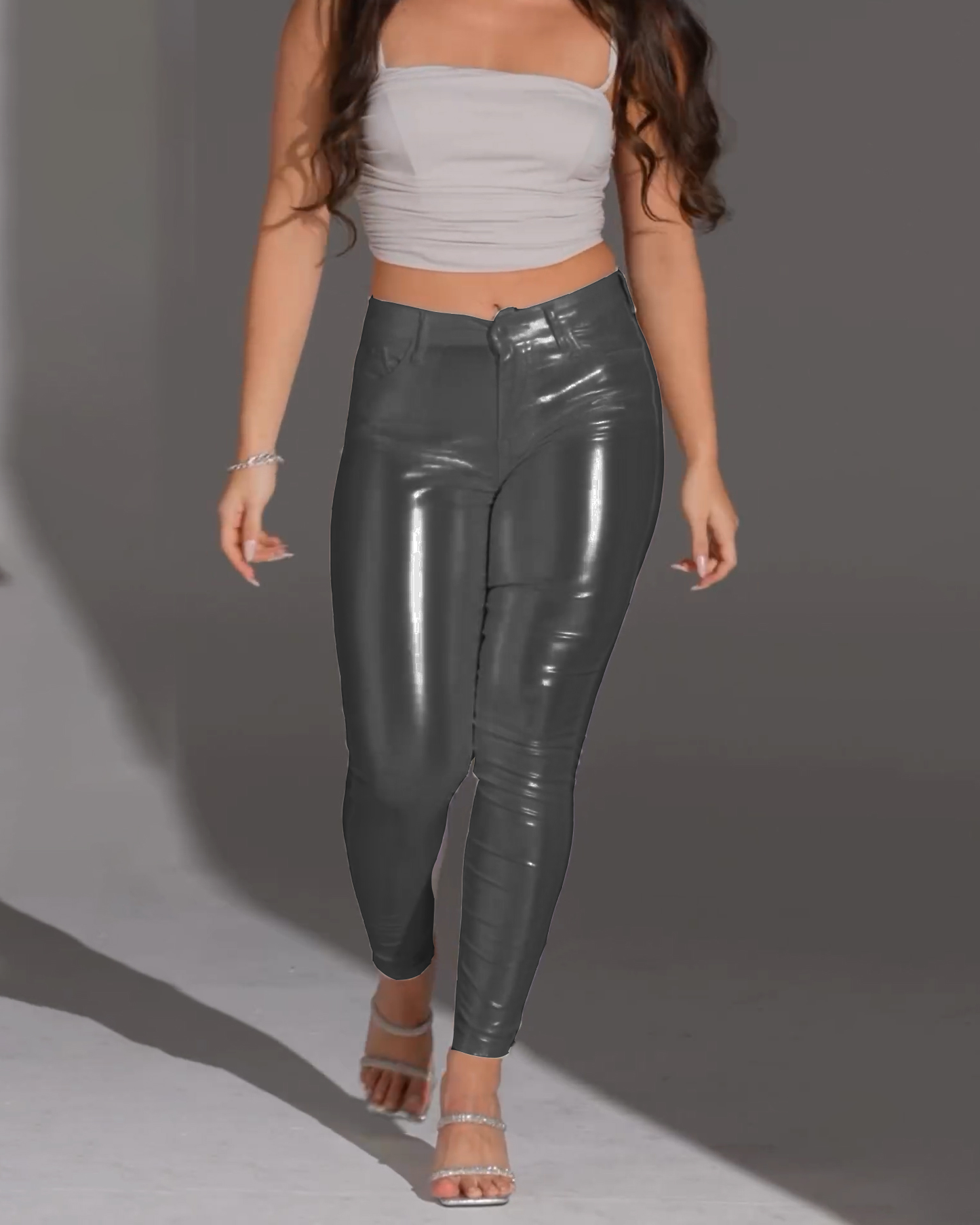 Skinny Metallic White Lightblue Black Pants