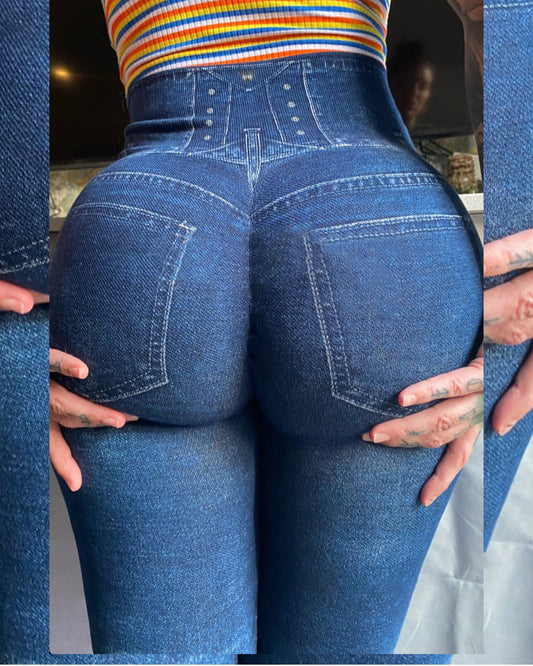 Blue "bella" Seamless Denim Scrunch Leggings Jeggings