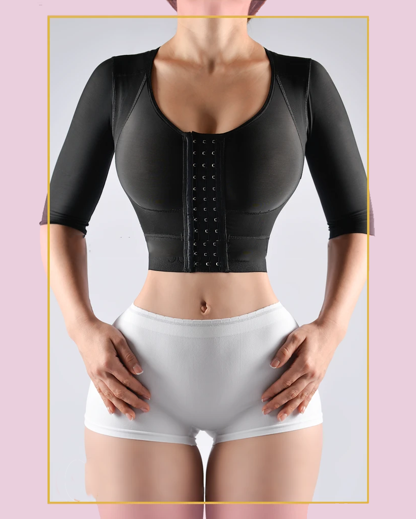 Shapewear top with middle sleeve breasted