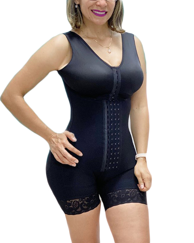 Post Surgery High Compression Shapewear With Hook And Eye Front Closure shaper Adjustable Bra Post partum Lift buttocks Silicone Lace For Better Grip