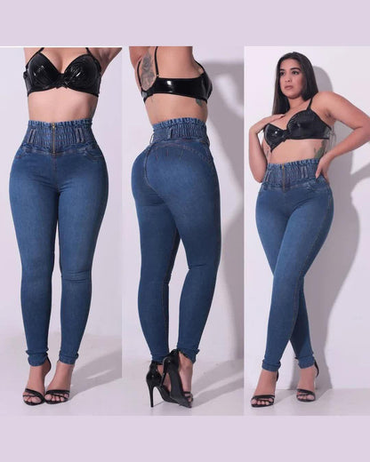 HIigh Waisted Front Zipper Stretchy Jeans - Wishe
