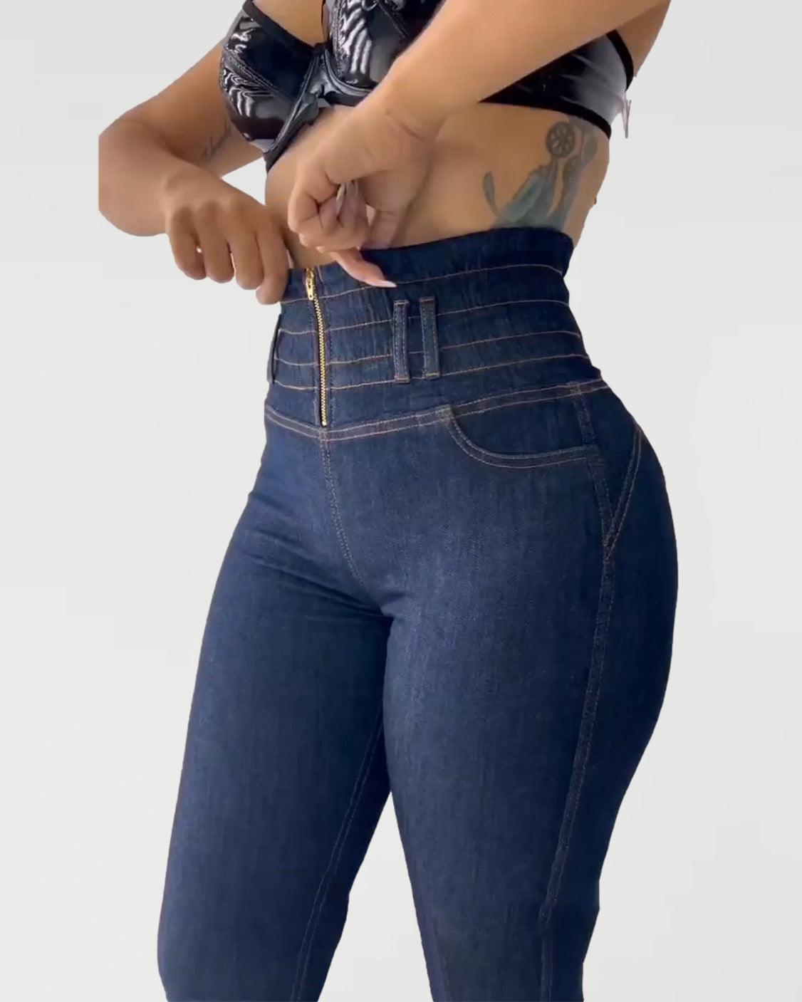 HIigh Waisted Front Zipper Stretchy Jeans - Wishe